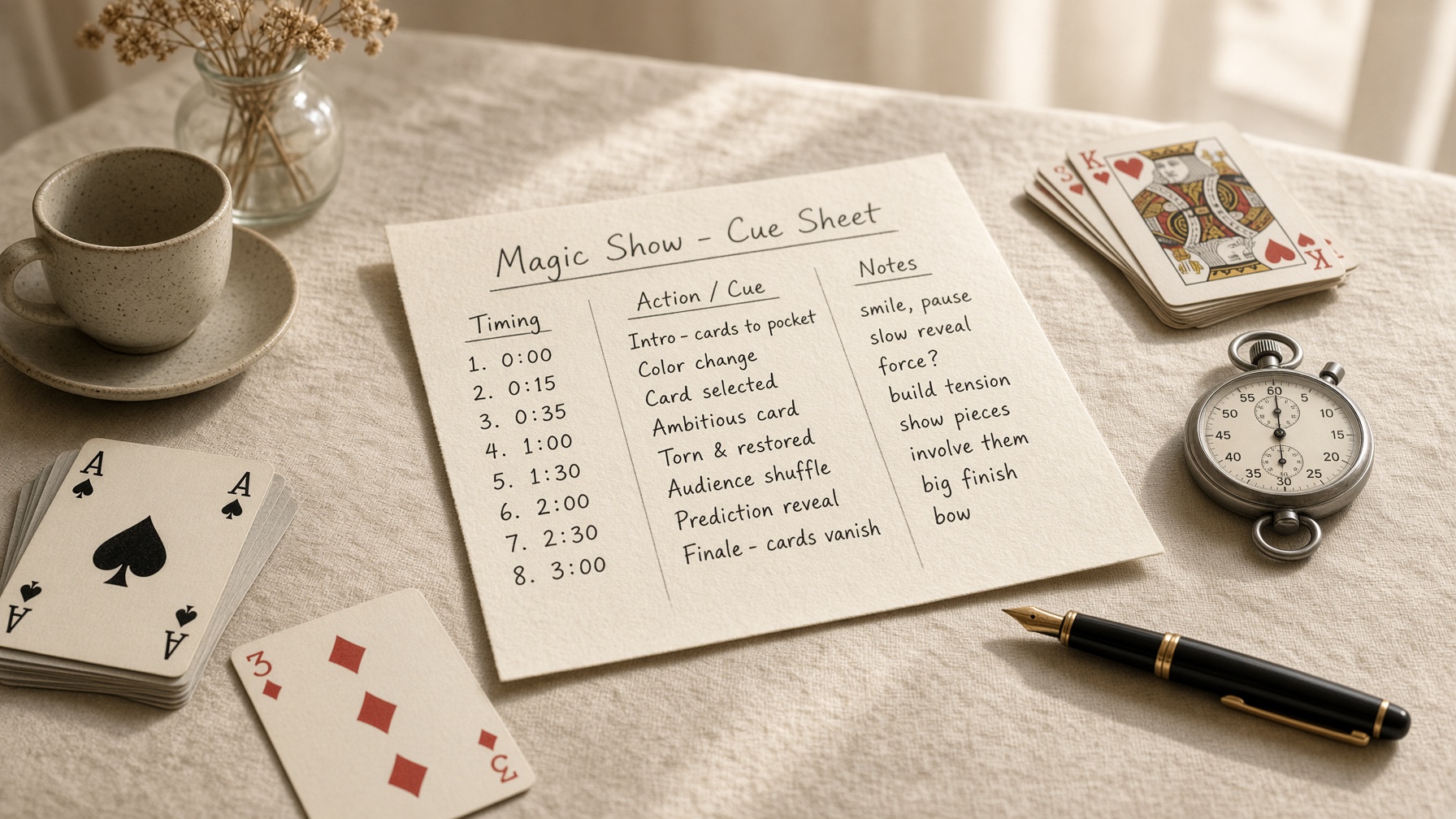 How to plan a magic show with a cue sheet