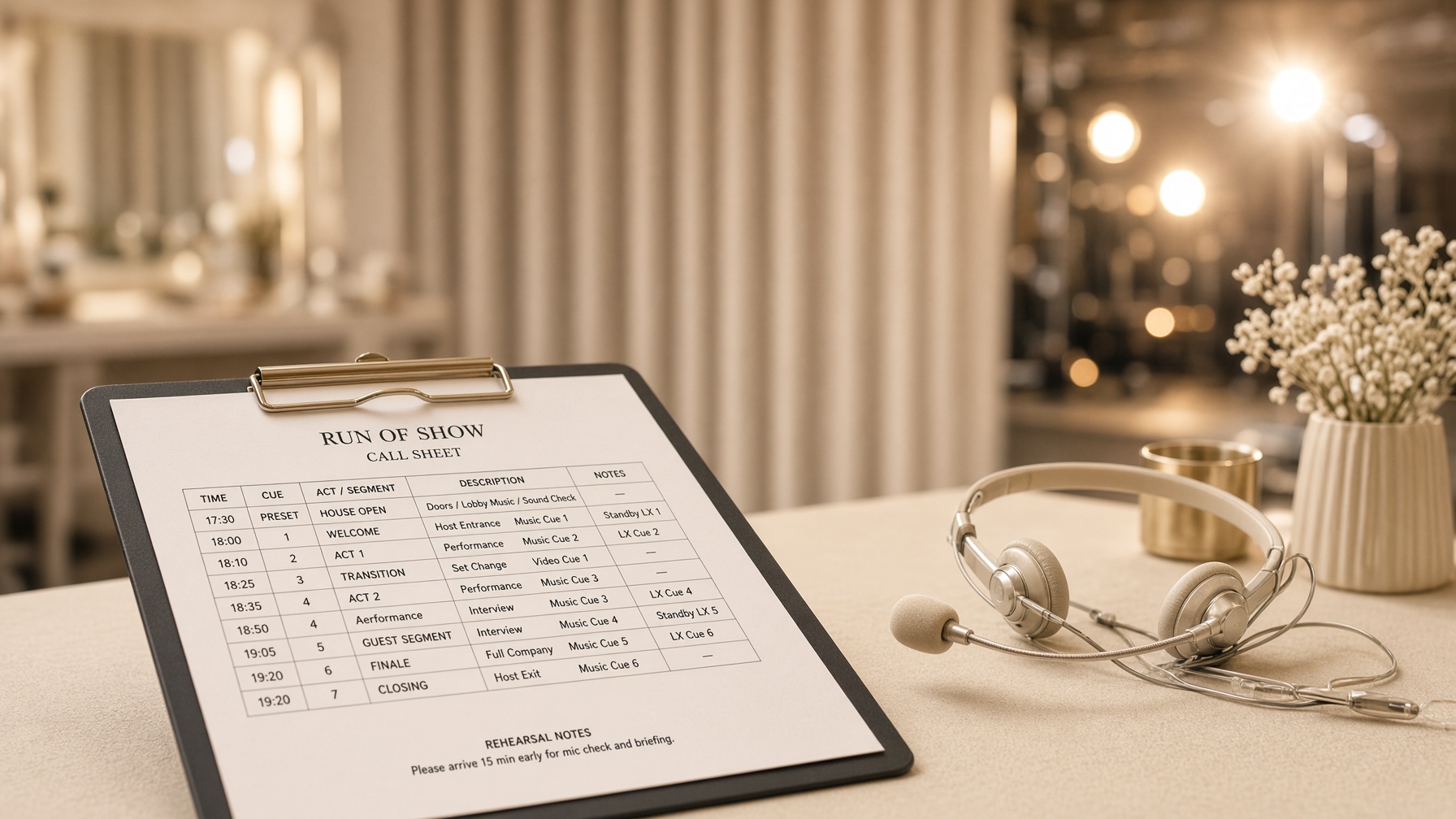 The run of show: a call sheet for the night