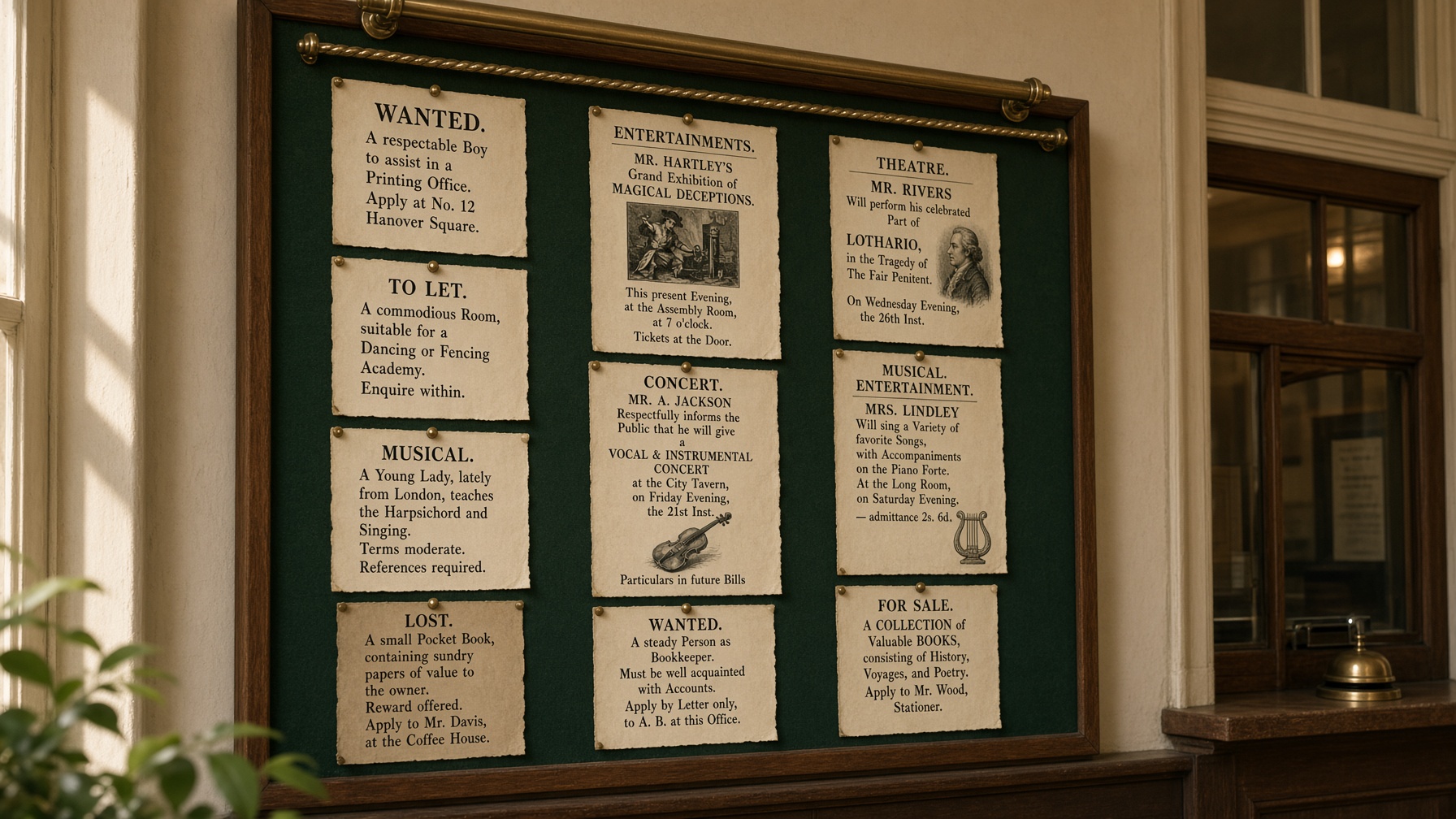 A playbill wall of live entertainment classifieds
