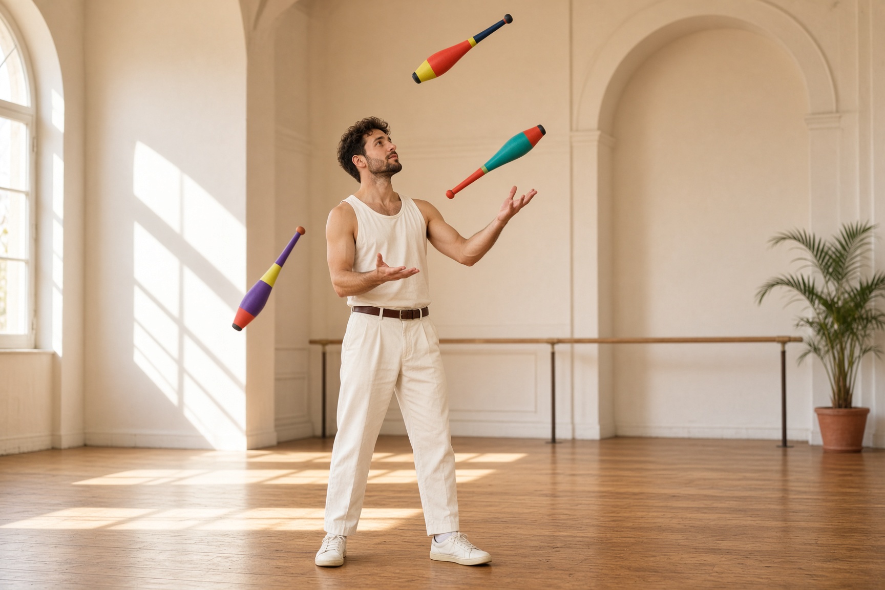 A juggler in rehearsal