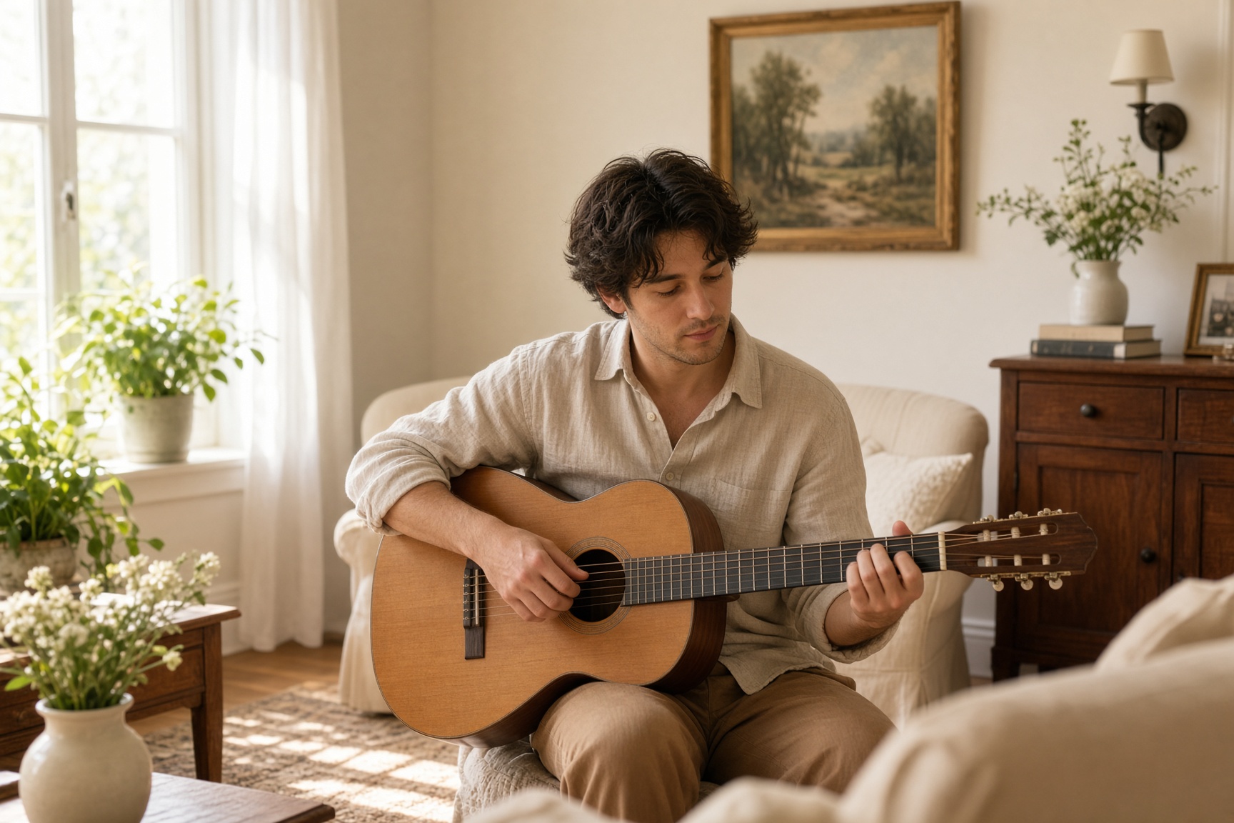 A musician performing in a parlor